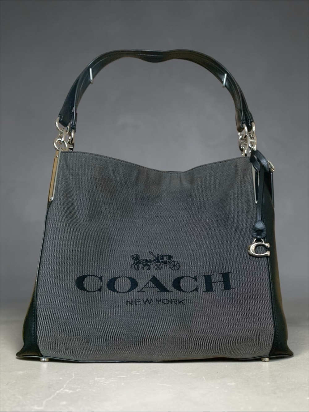 COACH Dalton 31 Shoulder Bag featuring the "Horse and Carriage" jacquard design.